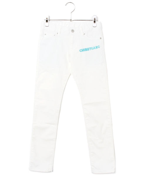 CHUBBYGANG（チャビーギャング）の「ロゴ刺繍　ストレッチツイルカラーパンツ（その他パンツ・キッズ・イエロー/ピンク/ホワイト/エメラルド・150/160/140）」の2枚目の写真