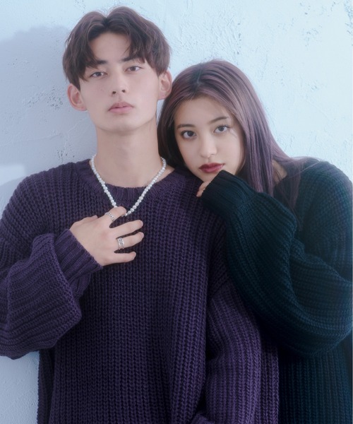 Ellno Loset（エルノロゼット）の「ロービングヤーンボリュームニット（ニット/セーター・メンズ・ブラック/ダークパープル・MEDIUM/LARGE）」の2枚目の写真