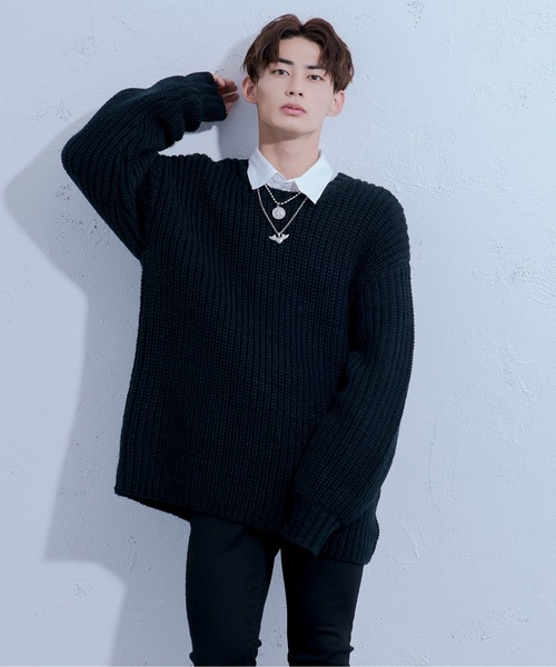 Ellno Loset（エルノロゼット）の「ロービングヤーンボリュームニット（ニット/セーター・メンズ・ブラック/ダークパープル・MEDIUM/LARGE）」の3枚目の写真