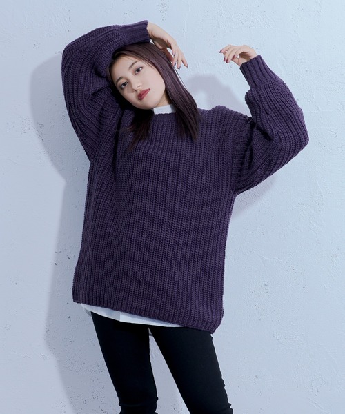 Ellno Loset（エルノロゼット）の「ロービングヤーンボリュームニット（ニット/セーター・メンズ・ブラック/ダークパープル・MEDIUM/LARGE）」の12枚目の写真