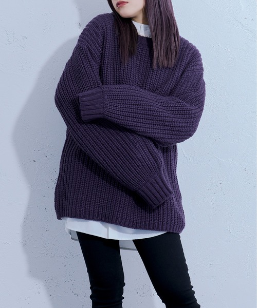 Ellno Loset（エルノロゼット）の「ロービングヤーンボリュームニット（ニット/セーター・メンズ・ブラック/ダークパープル・MEDIUM/LARGE）」の13枚目の写真