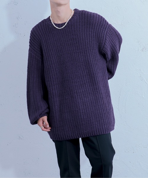 Ellno Loset（エルノロゼット）の「ロービングヤーンボリュームニット（ニット/セーター・メンズ・ブラック/ダークパープル・MEDIUM/LARGE）」の8枚目の写真