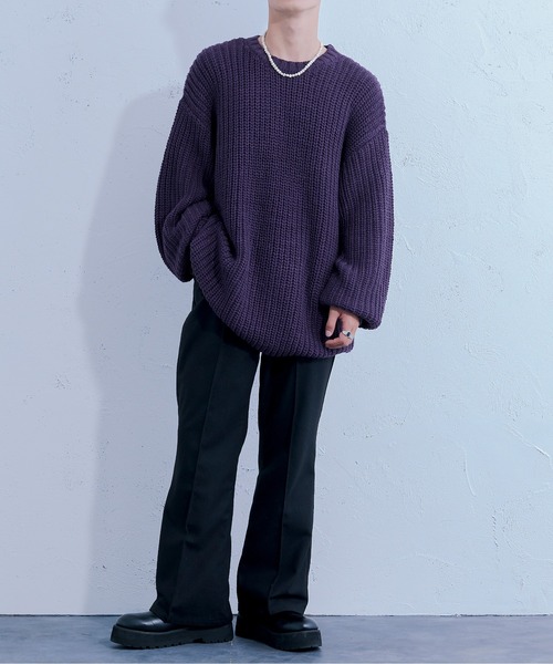 Ellno Loset（エルノロゼット）の「ロービングヤーンボリュームニット（ニット/セーター・メンズ・ブラック/ダークパープル・MEDIUM/LARGE）」の11枚目の写真