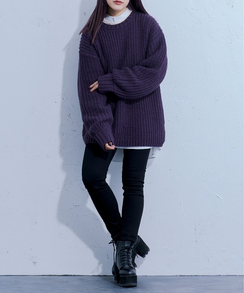 Ellno Loset（エルノロゼット）の「ロービングヤーンボリュームニット（ニット/セーター・メンズ・ブラック/ダークパープル・MEDIUM/LARGE）」の16枚目の写真