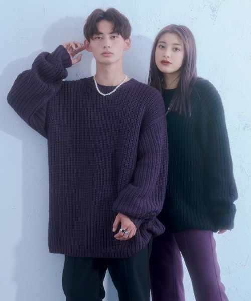 Ellno Loset（エルノロゼット）の「ロービングヤーンボリュームニット（ニット/セーター・メンズ・ブラック/ダークパープル・MEDIUM/LARGE）」の22枚目の写真