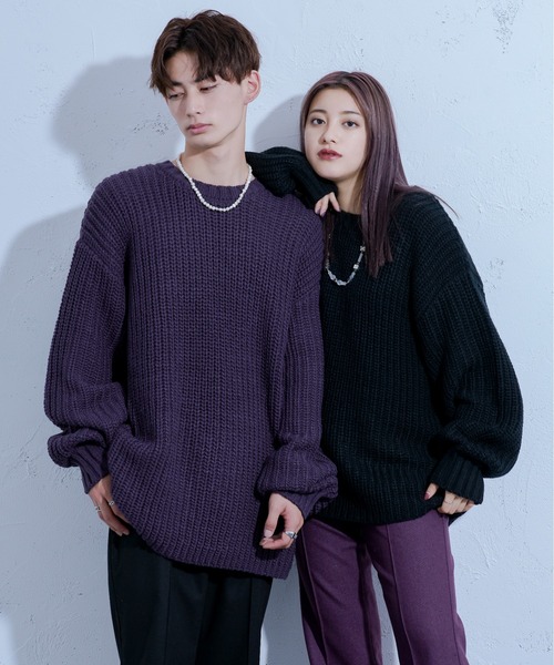 Ellno Loset（エルノロゼット）の「ロービングヤーンボリュームニット（ニット/セーター・メンズ・ブラック/ダークパープル・MEDIUM/LARGE）」の19枚目の写真