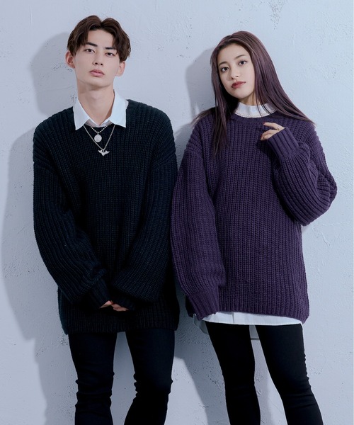 Ellno Loset（エルノロゼット）の「ロービングヤーンボリュームニット（ニット/セーター・メンズ・ブラック/ダークパープル・MEDIUM/LARGE）」の20枚目の写真