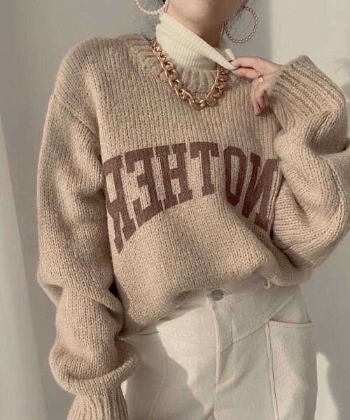 sakishimatokyo（サキシマトーキョー）の「カラーロゴニット（ニット/セーター・レディース・アイボリー/グレー/ベージュ/グリーン/ピンク・FREE）」の3枚目の写真