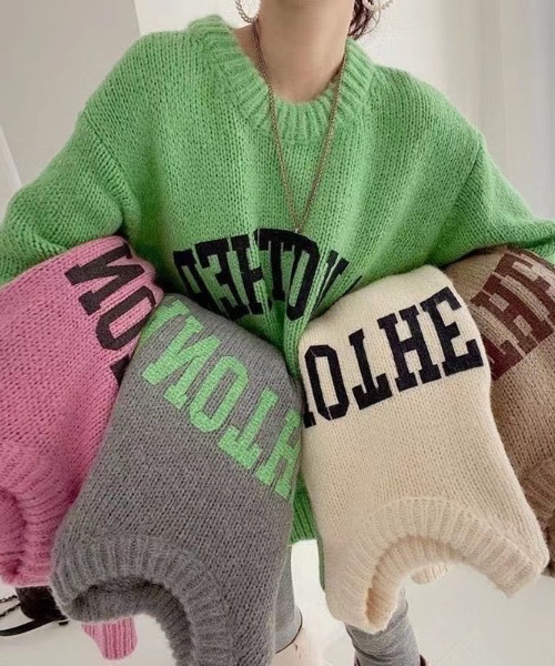 sakishimatokyo（サキシマトーキョー）の「カラーロゴニット（ニット/セーター・レディース・アイボリー/グレー/ベージュ/グリーン/ピンク・FREE）」の9枚目の写真