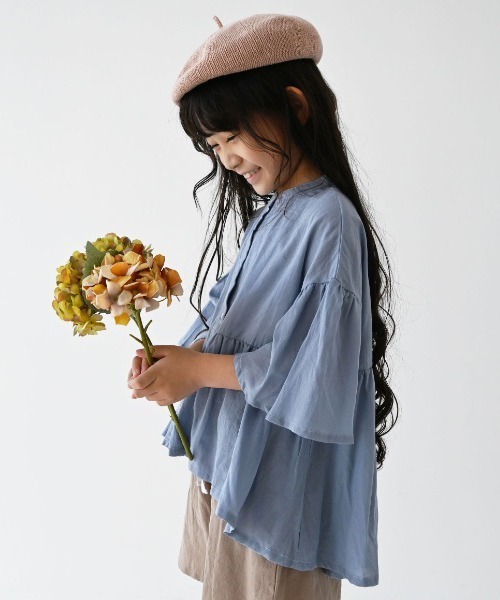 NHT（エヌエイチティー）の「エヌエイチティー フレアーチュニック（シャツ/ブラウス・キッズ・ベージュ/ピンク/ブルーグレー・150cm/140cm/130cm/110cm/120cm）」の2枚目の写真