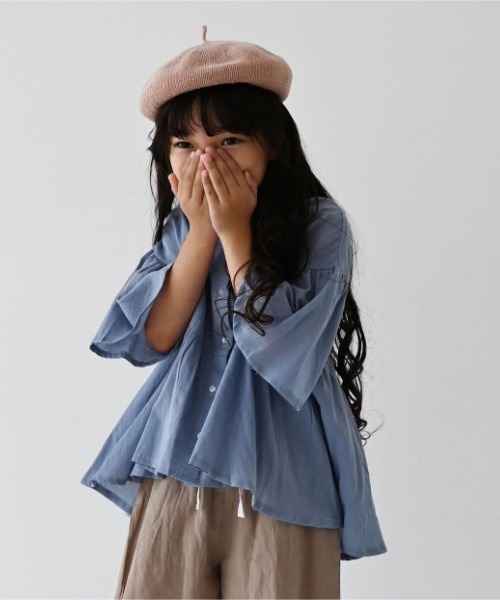 NHT（エヌエイチティー）の「エヌエイチティー フレアーチュニック（シャツ/ブラウス・キッズ・ベージュ/ピンク/ブルーグレー・150cm/140cm/130cm/110cm/120cm）」の4枚目の写真