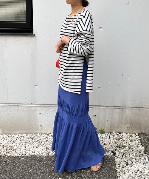 SHENERY(シーナリー)の「サイドスリットボーダーカットソー(Tシャツ/カットソー・レディース・ブルー/ネイビー/ピンク/オレンジ・FREE)」の12枚目の写真