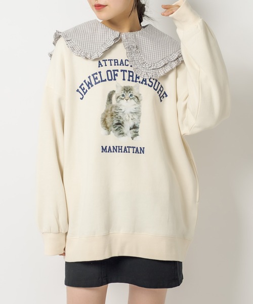 OLIVE des OLIVE（オリーブデオリーブ）の「ルーズなCatスウェット/トレーナー（スウェット・レディース・ライトグレー/アイボリー/スミクロ・FREE）」の17枚目の写真