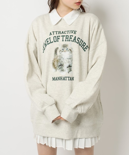 OLIVE des OLIVE（オリーブデオリーブ）の「ルーズなCatスウェット/トレーナー（スウェット・レディース・ライトグレー/アイボリー/スミクロ・FREE）」の22枚目の写真