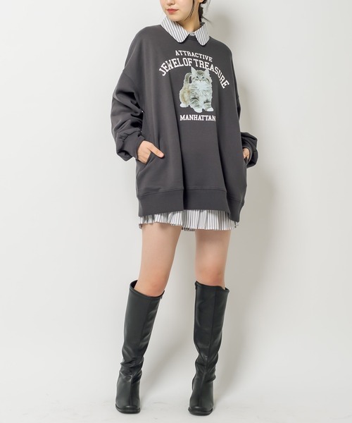 OLIVE des OLIVE（オリーブデオリーブ）の「ルーズなCatスウェット/トレーナー（スウェット・レディース・ライトグレー/アイボリー/スミクロ・FREE）」の10枚目の写真