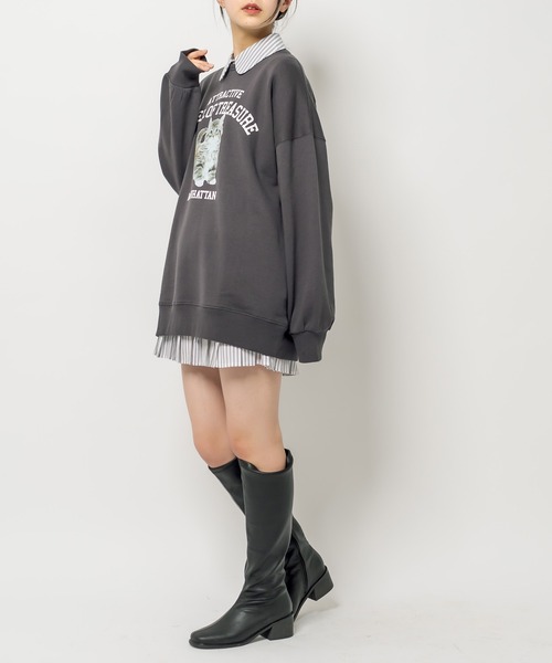 OLIVE des OLIVE（オリーブデオリーブ）の「ルーズなCatスウェット/トレーナー（スウェット・レディース・ライトグレー/アイボリー/スミクロ・FREE）」の14枚目の写真