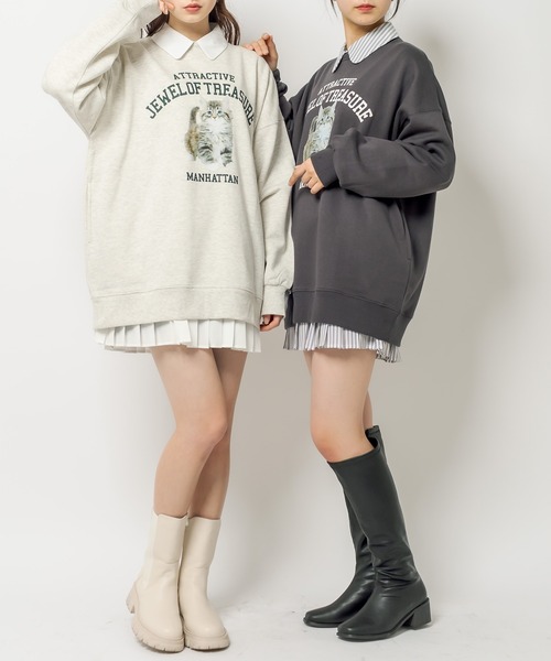 OLIVE des OLIVE（オリーブデオリーブ）の「ルーズなCatスウェット/トレーナー（スウェット・レディース・ライトグレー/アイボリー/スミクロ・FREE）」の11枚目の写真