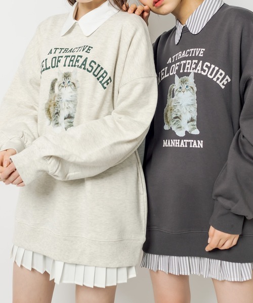 OLIVE des OLIVE（オリーブデオリーブ）の「ルーズなCatスウェット/トレーナー（スウェット・レディース・ライトグレー/アイボリー/スミクロ・FREE）」の15枚目の写真