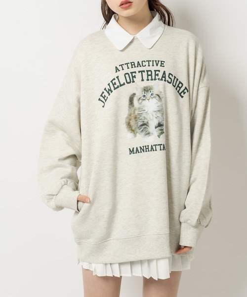 OLIVE des OLIVE（オリーブデオリーブ）の「ルーズなCatスウェット/トレーナー（スウェット・レディース・ライトグレー/アイボリー/スミクロ・FREE）」の4枚目の写真