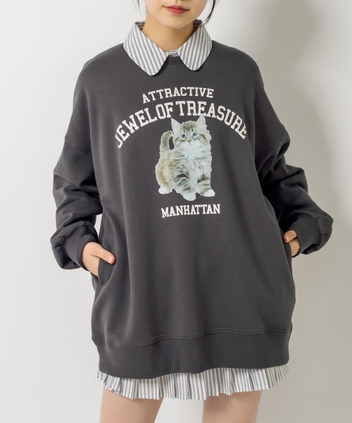 OLIVE des OLIVE（オリーブデオリーブ）の「ルーズなCatスウェット/トレーナー（スウェット・レディース・ライトグレー/アイボリー/スミクロ・FREE）」の6枚目の写真