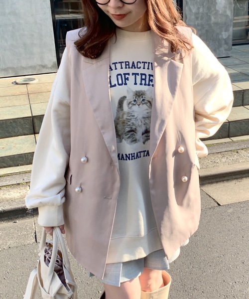 OLIVE des OLIVE（オリーブデオリーブ）の「ルーズなCatスウェット/トレーナー（スウェット・レディース・ライトグレー/アイボリー/スミクロ・FREE）」の7枚目の写真