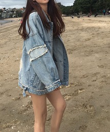 コットンデニム ダメージ加工Gジャン