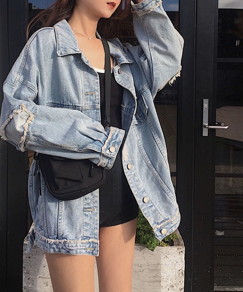 meJane(ミージェーン)の「コットンデニム ダメージ加工Gジャン(デニムジャケット・レディース・ブルー・FREE)」の8枚目の写真