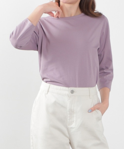 Honeys（ハニーズ）の「７分袖オーガニックＴ（Tシャツ/カットソー・レディース・杢グレー/パープル/ライトグリーン/ネイビー/スミクロ/ブラック/サックスブルー/オフホワイト・L/S/LL/M）」の8枚目の写真