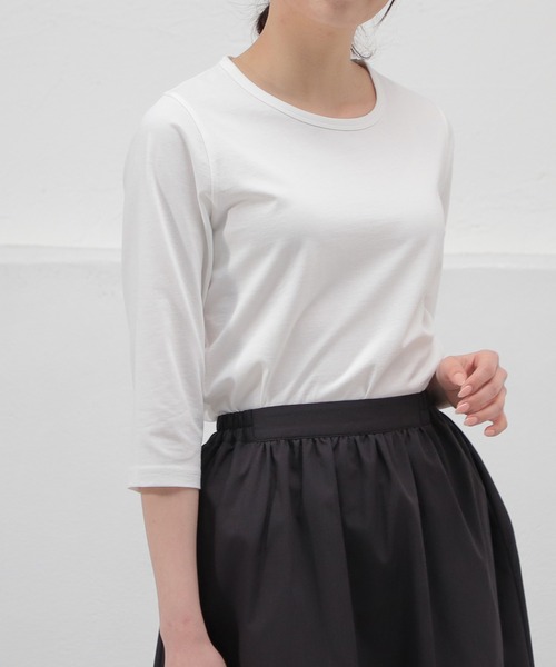 Honeys（ハニーズ）の「７分袖オーガニックＴ（Tシャツ/カットソー・レディース・杢グレー/パープル/ライトグリーン/ネイビー/スミクロ/ブラック/サックスブルー/オフホワイト・L/S/LL/M）」の2枚目の写真