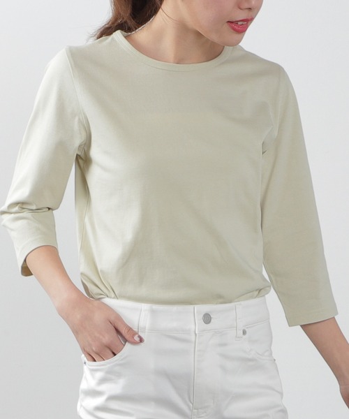 Honeys（ハニーズ）の「７分袖オーガニックＴ（Tシャツ/カットソー・レディース・杢グレー/パープル/ライトグリーン/ネイビー/スミクロ/ブラック/サックスブルー/オフホワイト・L/S/LL/M）」の6枚目の写真