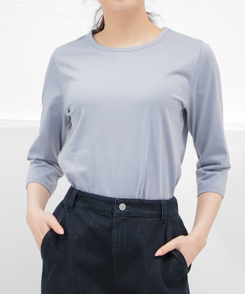 Honeys（ハニーズ）の「７分袖オーガニックＴ（Tシャツ/カットソー・レディース・杢グレー/パープル/ライトグリーン/ネイビー/スミクロ/ブラック/サックスブルー/オフホワイト・L/S/LL/M）」の10枚目の写真