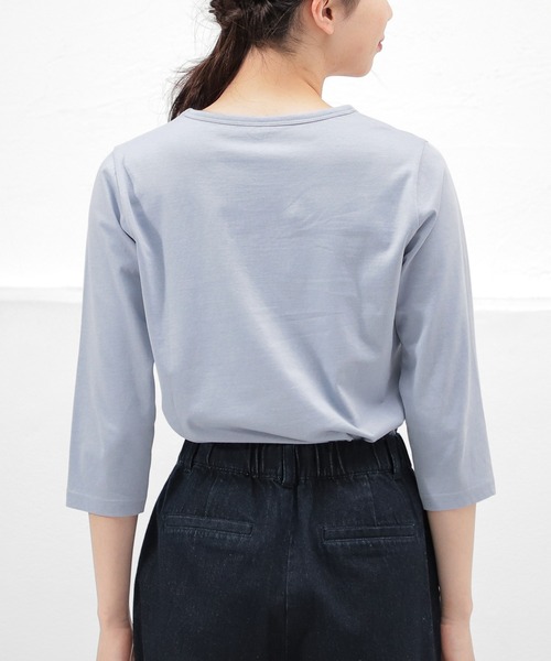 Honeys（ハニーズ）の「７分袖オーガニックＴ（Tシャツ/カットソー・レディース・杢グレー/パープル/ライトグリーン/ネイビー/スミクロ/ブラック/サックスブルー/オフホワイト・L/S/LL/M）」の11枚目の写真