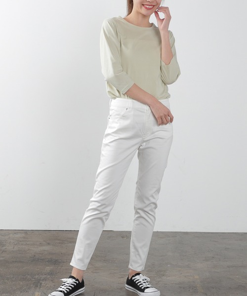 Honeys（ハニーズ）の「７分袖オーガニックＴ（Tシャツ/カットソー・レディース・杢グレー/パープル/ライトグリーン/ネイビー/スミクロ/ブラック/サックスブルー/オフホワイト・L/S/LL/M）」の12枚目の写真