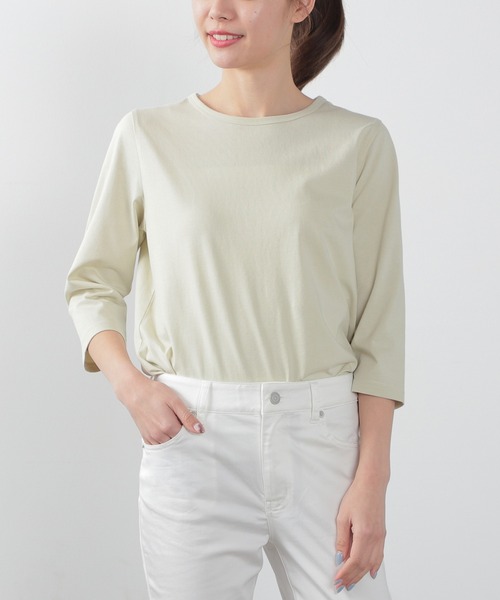 Honeys（ハニーズ）の「７分袖オーガニックＴ（Tシャツ/カットソー・レディース・杢グレー/パープル/ライトグリーン/ネイビー/スミクロ/ブラック/サックスブルー/オフホワイト・L/S/LL/M）」の13枚目の写真