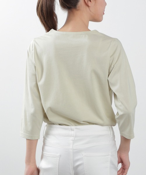 Honeys（ハニーズ）の「７分袖オーガニックＴ（Tシャツ/カットソー・レディース・杢グレー/パープル/ライトグリーン/ネイビー/スミクロ/ブラック/サックスブルー/オフホワイト・L/S/LL/M）」の14枚目の写真