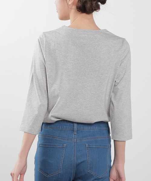 Honeys（ハニーズ）の「７分袖オーガニックＴ（Tシャツ/カットソー・レディース・杢グレー/パープル/ライトグリーン/ネイビー/スミクロ/ブラック/サックスブルー/オフホワイト・L/S/LL/M）」の17枚目の写真