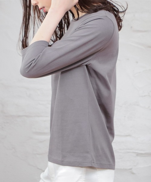 Honeys（ハニーズ）の「７分袖オーガニックＴ（Tシャツ/カットソー・レディース・杢グレー/パープル/ライトグリーン/ネイビー/スミクロ/ブラック/サックスブルー/オフホワイト・L/S/LL/M）」の19枚目の写真