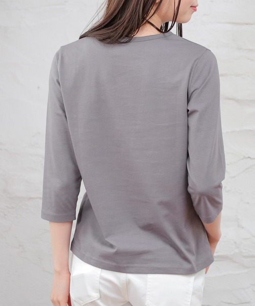 Honeys（ハニーズ）の「７分袖オーガニックＴ（Tシャツ/カットソー・レディース・杢グレー/パープル/ライトグリーン/ネイビー/スミクロ/ブラック/サックスブルー/オフホワイト・L/S/LL/M）」の20枚目の写真