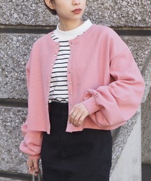 tiptop（ティップトップ）の「テレコ2wayスナップショートカーディガン（カーディガン/ボレロ・ピンク系）」
