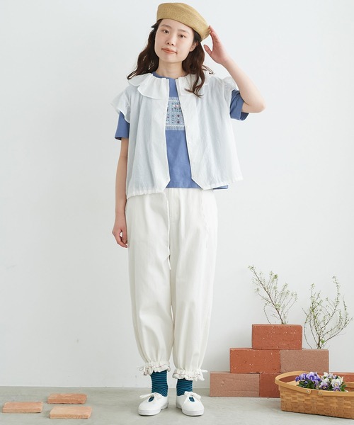 chambre de charme(シャンブルドゥシャーム)の「cdc 30コーマ天竺 かだんのお花ビーズT(Tシャツ/カットソー・レディース・ブルー/キナリ・FREE)」の13枚目の写真
