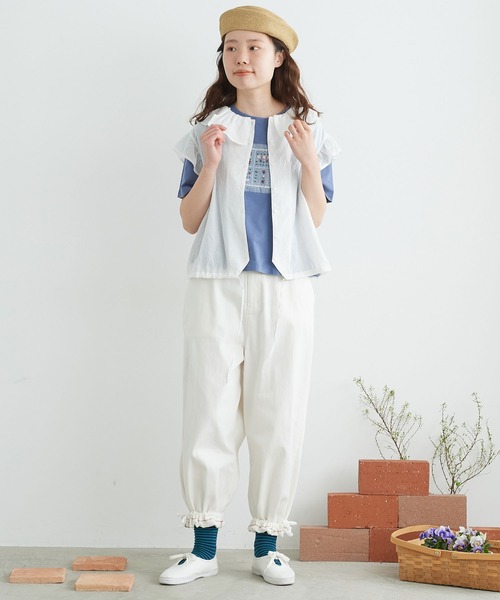 chambre de charme(シャンブルドゥシャーム)の「cdc 30コーマ天竺 かだんのお花ビーズT(Tシャツ/カットソー・レディース・ブルー/キナリ・FREE)」の14枚目の写真