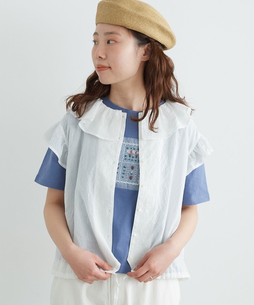 chambre de charme(シャンブルドゥシャーム)の「cdc 30コーマ天竺 かだんのお花ビーズT(Tシャツ/カットソー・レディース・ブルー/キナリ・FREE)」の15枚目の写真