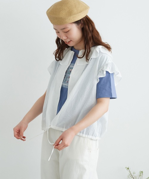 chambre de charme(シャンブルドゥシャーム)の「cdc 30コーマ天竺 かだんのお花ビーズT(Tシャツ/カットソー・レディース・ブルー/キナリ・FREE)」の16枚目の写真