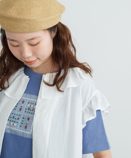 chambre de charme(シャンブルドゥシャーム)の「cdc 30コーマ天竺 かだんのお花ビーズT(Tシャツ/カットソー・レディース・ブルー/キナリ・FREE)」の17枚目の写真