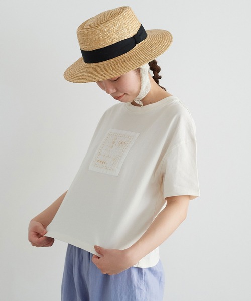 chambre de charme(シャンブルドゥシャーム)の「cdc 30コーマ天竺 かだんのお花ビーズT(Tシャツ/カットソー・レディース・ブルー/キナリ・FREE)」の19枚目の写真