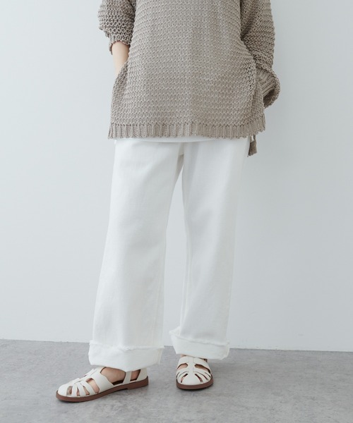 PUAL CE CIN（ピュアルセシン）の「ルーズカツラギＪＡＰＡＮデニムパンツ（デニムパンツ・レディース・ナチュラル/ホワイト/インディゴブルー・FREE）」の9枚目の写真