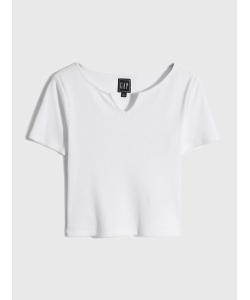 GAP（ギャップ）の「リブ ノッチネック Tシャツ（Tシャツ/カットソー・レディース・ホワイト/ピンク/ネイビー/ベージュ・XS/XXS/S/L/M/XL）」の2枚目の写真
