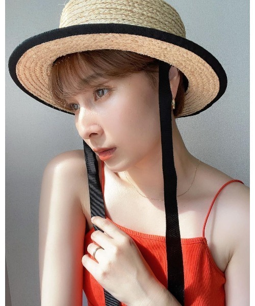 14+（イチヨンプラス）の「ラフィアブレードリボン付きカンカン帽（ハット・レディース・ブラック/アイボリー/ナチュラル・FREE）」の4枚目の写真