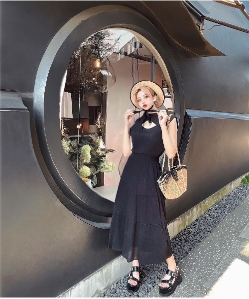 14+（イチヨンプラス）の「ラフィアブレードリボン付きカンカン帽（ハット・レディース・ブラック/アイボリー/ナチュラル・FREE）」の5枚目の写真