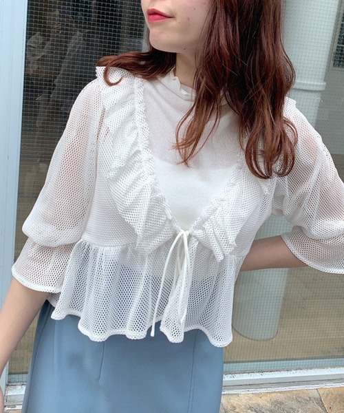 OLIVE des OLIVE(オリーブデオリーブ)の「メロウノースリインナー(Tシャツ/カットソー・レディース・ブラック/ベージュ/オフホワイト/サックスブルー/イエロー・FREE)」の2枚目の写真